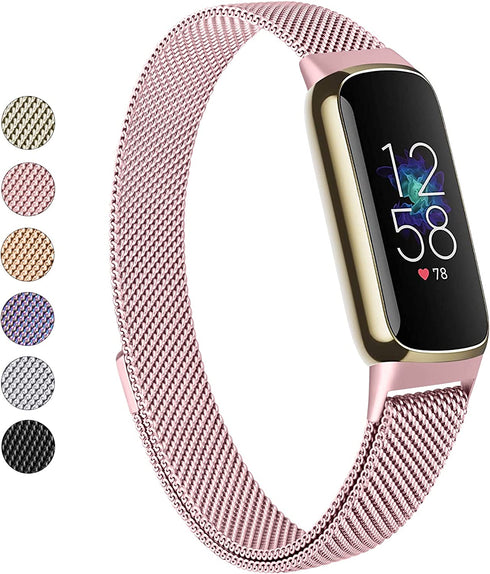Vanjua Metal Band Compatible with Fitbit Luxe Bands, Stainless Steel Mesh Loop Adjustable Wristband Replacement Strap for Fitbit Luxe/Luxe Special Edition Fitness Tracker Women Men (Rose Pink)