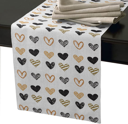 ALAGO Valentine Table Runner Love Heart Shapes Hand Draw Table Linens Cotton Non-Slip Runners for Home Kitchen Party Wedding Decorations 14" x 72", Valentine's Day Love Heart Table Runner
