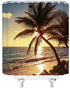 XZMAN Beach Shower Curtain Tropical Hawaii Coastal Palm Tree Ocean Sunset Wave Nature Landscape Black Yellow Fabric Bathroom Decor Curtain Set Include Hooks,(70" WX70 H)
