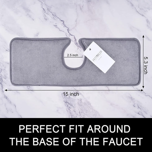 4PCS Kitchen Faucet Absorbent Mat, Fettorler Splash Guard for Sink, Microfiber Sink Splash Catcher Behind Faucet, Ultra Absorbent & Faster Drying Mat for Farmhouse, Bathroom, RV, 15 x 5.3 Inch, Grey