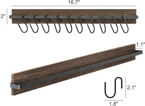 Mkono Hat Rack for Wall Wooden Baseball Caps Organizer with 20 Hooks Rustic Cowboy Hat Hanger Wall Mounted Caps Display Rack for Closet Door Bedroom Entryway, Set of 2, Brown