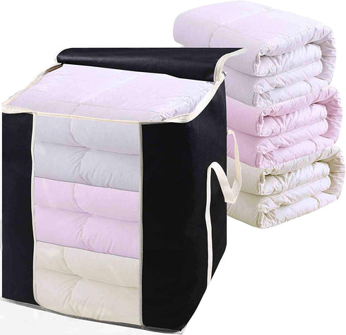 MISSLO King Comforters Storage Bag 120L for Blankets Clothes Sweaters Beddings Organizer with Reinfored Handles, Black