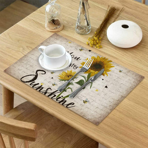 ARTSHOWING Set of 6 Placemats Heat-Resistant for Dining Table Linen Table Mats Rustic Sunflower Rectangle Pad Placemat 12 x 18 Inch - You are My Sunshine