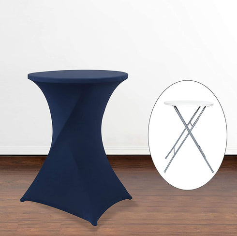 Obstal Navy Blue Cocktail Table Covers Stretch Spandex Cocktail Table Cover Cloth for Wedding (30"-32" Diameter x 42" Height,1Pc)