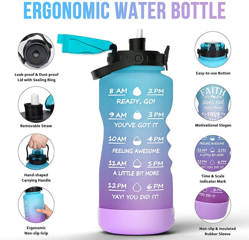 BOWINR Faith Does Not Make Things Easy It Makes Them Possible Half Gallon Water Bottle with Straw Time Marker 72 Oz BPA Free Large Leakproof Motivational Jug for Sports Fitness Outdoor Adult and Teen