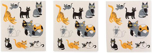 DII Swedish Dishcloth Cleaning Collection, 7.75 x 6.75, Cats Everywhere 3 Count