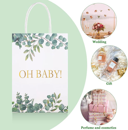 18 Pieces Large Baby Shower Party Gift Bags Watercolor Jungle Theme Paper Gift Bags Greenery Candy Bags for Baby Shower Bridal Wedding Christmas Supplies
