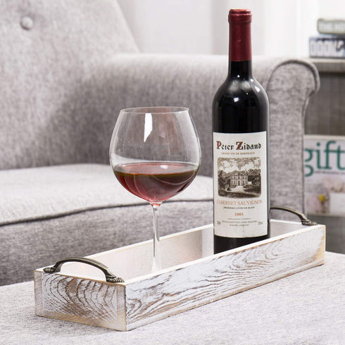 MyGift Whitewashed Wood Rectangular Party Serving Tray with Side Handles