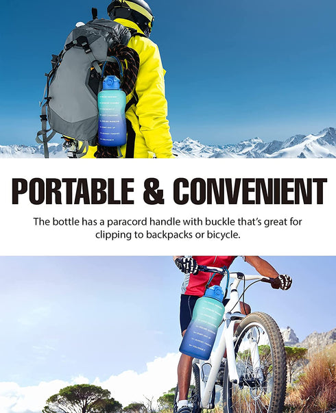 Water Bottles with Times to Drink, 1 Gallon/128oz BPA Free Leak-proof Water Bottle with Time Marker & Straw Perfect for Fitness Gym Camping Outdoor Sports, Water Jug