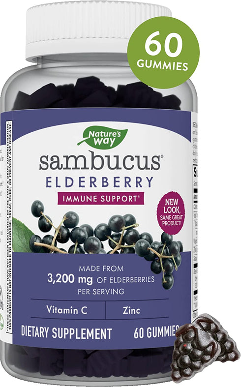 Nature’s Way Sambucus Elderberry Gummies, Immune Support Gummies*, Black Elderberry with Vitamin C and Zinc, 60 Gummies