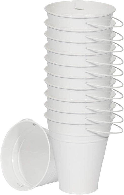 Houseables Galvanized Buckets, Metal, White, 4.5" W x 5" H, 12 Pack, Tin, Party Supplies, Mini Toy Container, Decorative Bucket With Handle, For Candy Bars, Crafts, Vase, Favors