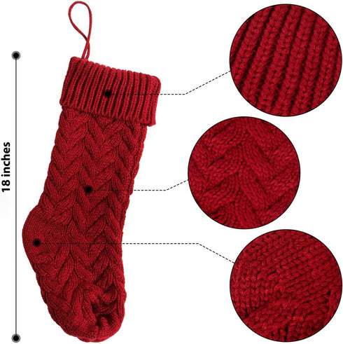 ROSFORU Knit Christmas Stockings, Xmas Gifts for Family, 3 Pack 18 Inches Large Size Ivory+ Burgundy+ Khaki