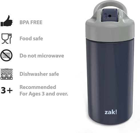 Zak Designs Planeterra Ivory & French Navy 18 oz Set of 2 Reusable Straw Water Bottle with Built-In Handle for Travel, Made with Durable Plastic