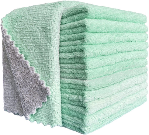 BUEDM Kitchen Dish Towels,Microfiber Cleaning Cloth for Dishes,Bathroom,Car,12 Pack Highly Absorbent Dry Quickly Double-Sided Multi-Purpose Coral Fleece Lint-Free Washcloths