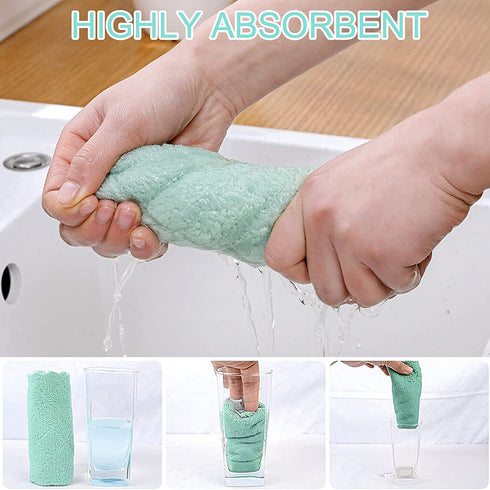 BUEDM Kitchen Dish Towels,Microfiber Cleaning Cloth for Dishes,Bathroom,Car,12 Pack Highly Absorbent Dry Quickly Double-Sided Multi-Purpose Coral Fleece Lint-Free Washcloths