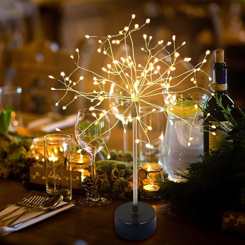 Firework Table Lamp Fairy Light 120 LED DIY Starburst Dandelion Battery Powered 8 Modes Lights with Remote Control for Banquet Party Home Garden Dinner Table Decoration Thanksgiving Christmas Wedding