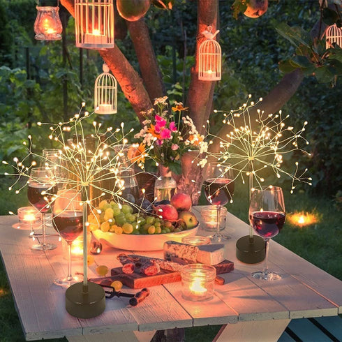 Firework Table Lamp Fairy Light 120 LED DIY Starburst Dandelion Battery Powered 8 Modes Lights with Remote Control for Banquet Party Home Garden Dinner Table Decoration Thanksgiving Christmas Wedding