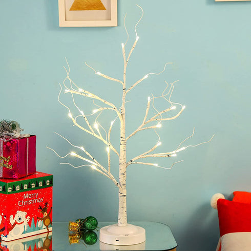 Lighted Birch Tree 2ft Tree Lamp with 24 LED Lights Christmas Decorations Tabletop Tree for Bedroom Indoor Party Warm White