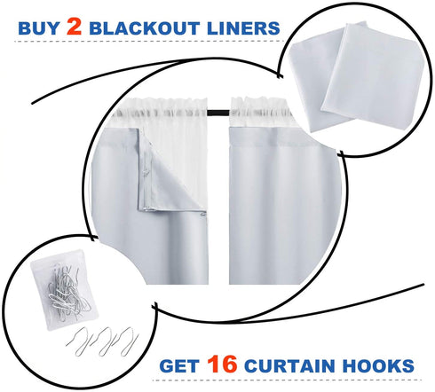 NICETOWN White Curtain Liner Panels - Black Out Drapes Liners for 63 inch Curtains, Thermal Insulated Curtains Liner for Windows (Set of 2 Panels, Each is 27" x 60", Greyish White)