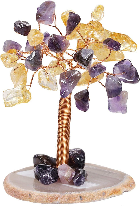 Yatming Amethyst/Citrine Stone Money Tree, Agate Slice Geode Base Crystal Tree Decor for Feng Shui & Wealth