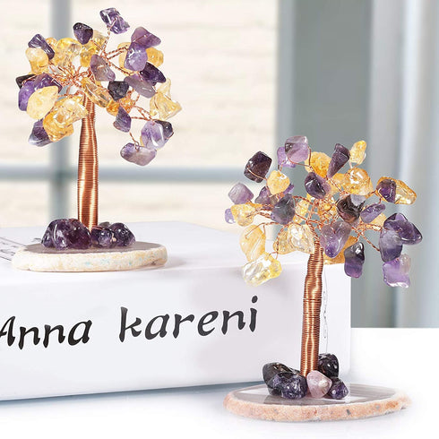 Yatming Amethyst/Citrine Stone Money Tree, Agate Slice Geode Base Crystal Tree Decor for Feng Shui & Wealth