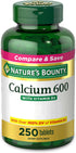 Calcium Carbonate & Vitamin D by Nature's Bounty, Supports Immune Health & Bone Health, 600mg Calcium & 800IU Vitamin D3, 250 Tablets