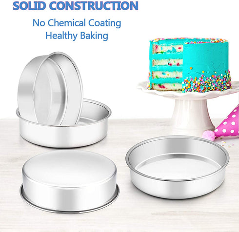 8 Inch Cake Pan Set of 4, E-far Stainless Steel Round Layer Cake Baking Pans, Non-Toxic & Healthy, Mirror Finish & Dishwasher Safe