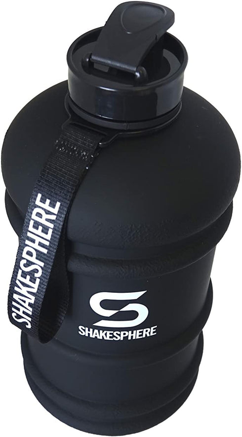 SHAKESPHERE Large Sports Water Bottle - BPA Free Hydration Jug, Black - Ideal for Sports, Camping, Outdoor, Biking & Kids (Matte Black White Logo, 2.2L)