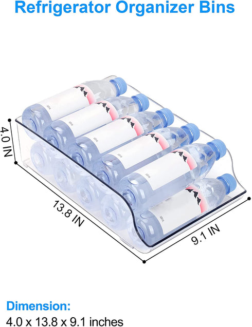 SMARTAKE Soda Can Organizers, 2 PCS Wide Plastic Water Bottle Storage Bins, Clear Refrigerator Organizer Bins, Food Storage Dispensers for Freezer Cabinet Countertops Fridge Kitchen Organization