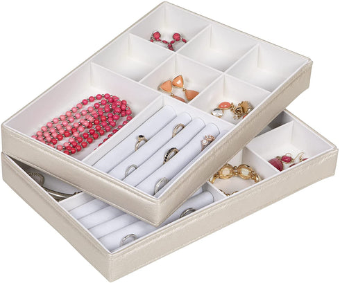 Richards Homewares Stackable Jewelry Storage Organizer Tray, 8-Compartment with Ring Holder, Champagne