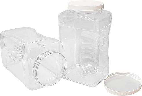 ljdeals 1 Gallon Clear Plastic Storage Containers Grip Jars, Wide Mouth Square Canisters, Pack of 2, BPA Free, Food Safe, Made in USA