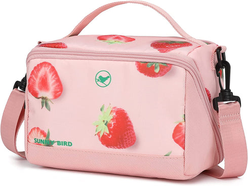 Sunny Bird Small Insulated Lunch Bag Portable Lunch Box Tote for Work and School (Strawberry pink)