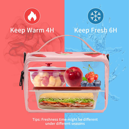 Sunny Bird Small Insulated Lunch Bag Portable Lunch Box Tote for Work and School (Strawberry pink)