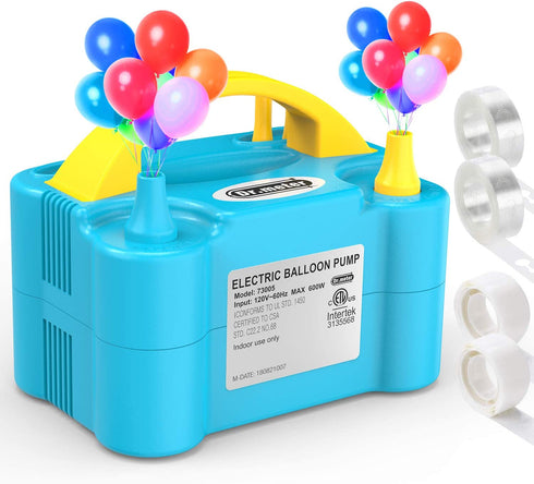 Balloon Pump, Dr.meter Portable Dual Nozzle Electric Balloon Pump, 110V 600W Balloons Air Blower/Inflator for Party Decoration/Halloween/Wedding/Birthday/Anniversary/Christmas, Blue