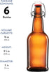 Amber Glass Swing Top Beer Bottles - 16-Ounce (6-Pack) Grolsch Bottles, with Flip-Top Airtight Lid, for Carbonated Drinks, Kombucha, 2nd Fermentation, Water Kefir, UV-Protection Brewing Bottle.
