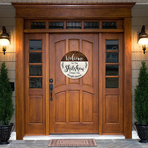CHDITB Welcome to the Shitshow Wood Door Sign, Alcohol Shitshow Rustic Wall Door Hanging Sign(12x12), Funny Welcome Wall Hanging Sign Plaque for Front Door Entryway Porch Bar Pub Farewell Party