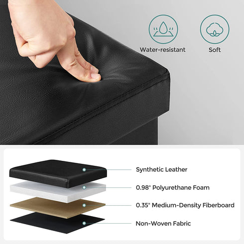 SONGMICS ULSF101 Storage Ottoman Cube/Footrest Stool/Coffee Table/Puppy Step, Holds Up to 660 lb., Faux Leather, 15", Black