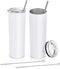 Stainless Steel Skinny Tumbler, Skinny Travel Tumbler, Double Wall Insulated Tumbler with Lid Straw, 20 Oz Slim Water Tumbler Cup, Vacuum Tumbler Travel Mug for Coffee, Beverages, Tea (2 Pack, White)