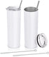 Stainless Steel Skinny Tumbler, Skinny Travel Tumbler, Double Wall Insulated Tumbler with Lid Straw, 20 Oz Slim Water Tumbler Cup, Vacuum Tumbler Travel Mug for Coffee, Beverages, Tea (2 Pack, White)