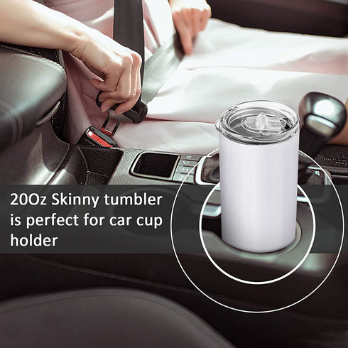 Stainless Steel Skinny Tumbler, Skinny Travel Tumbler, Double Wall Insulated Tumbler with Lid Straw, 20 Oz Slim Water Tumbler Cup, Vacuum Tumbler Travel Mug for Coffee, Beverages, Tea (2 Pack, White)