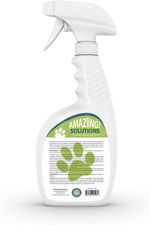 Amaziing Solutions Pet Odor Eliminator and Stain Remover Carpet Cleaner for Dog Urine and Cat Pee, Professional Strength Enzymatic Solution, Natural Enzymes for Carpet and Hardwood Floors (32oz)