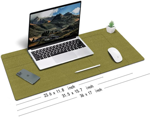 Large Natural Cork & Leather Desk Pad,eco Desk mat,Double-Sided Desk Protector ,Waterproof Keyboard pad ,Desk Mouse Pad for Office/Home/Gaming/Decor(Olive Green,36"x 17" )