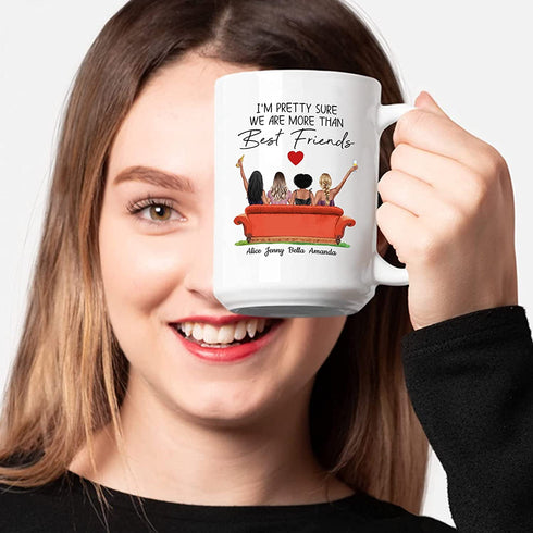 Custom Best Friend Coffee Mug For Women, Personalized Four Sisters Gifts Mug Customized Names For Besties, BFF, Good Friends, Long Distance Friendship, Birthday Gift Idea Mug 11oz, 15oz