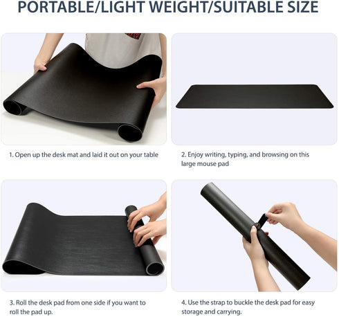 AFRITEE Desk Pad Protector Mat - Dual Side PU Leather Desk Mat Large Mouse Pad Waterproof Desk Organizers Office Home Table Decor Gaming Writing Mat Smooth (Black/Black, 35.4" x 17")