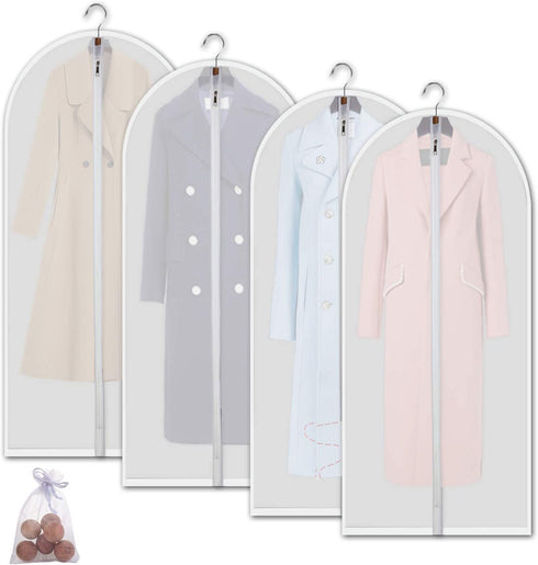 Allhom garment bags for dresses - set of 4 pcs 60 inch hanging clothing storage bags and cedar balls, for long dress, long gowns, and dance costumes
