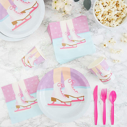 Ice Skating Party Bundle, Includes Plates, Napkins, Cups, and Cutlery (24 Guests,144 Pieces)