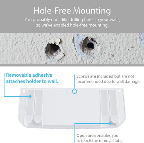 TotalMount Hole-Free Remote Holder Eliminates the Need to Drill Holes in Your Wall (Premium White Holder for 5 or 6 Remotes)