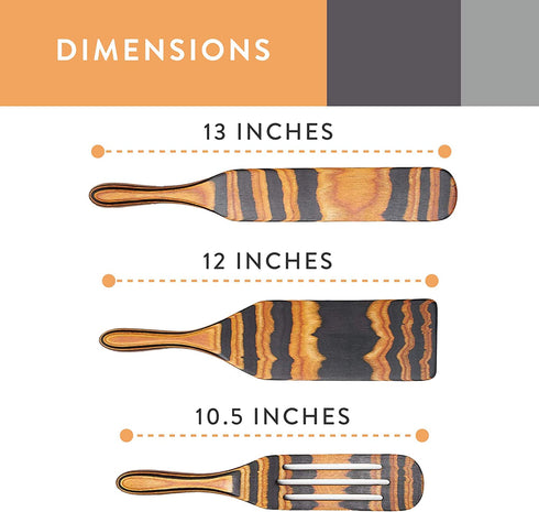 Mad Hungry Spurtle Pakkawood Set 3-Piece - Kitchen Spatula Spoon Tools for Cooking, Narrow Jar Scraper, Mixing Spoons, Icing Cake & Frosting Knife Spreader, Slim & Slotted Thin Paddle Pakka Spurtles