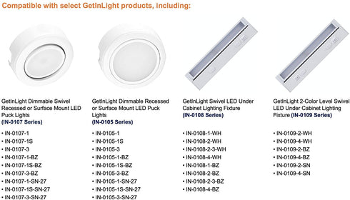 GetInLight Junction Box for IN-0105, IN-0107, IN-0108 and IN-0109 Series, Plastic Material, IN-0501-3