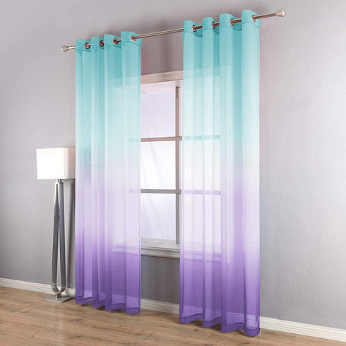 Lilac Turquoise Curtains for Bedroom Girls Room Decor 2 Panels Beautiful Elegance Ombre Window Sheer Grommet Curtains for Girls Mermaid Gift Party Birthday Decoration Green Purple 52 x 84 Inch Length